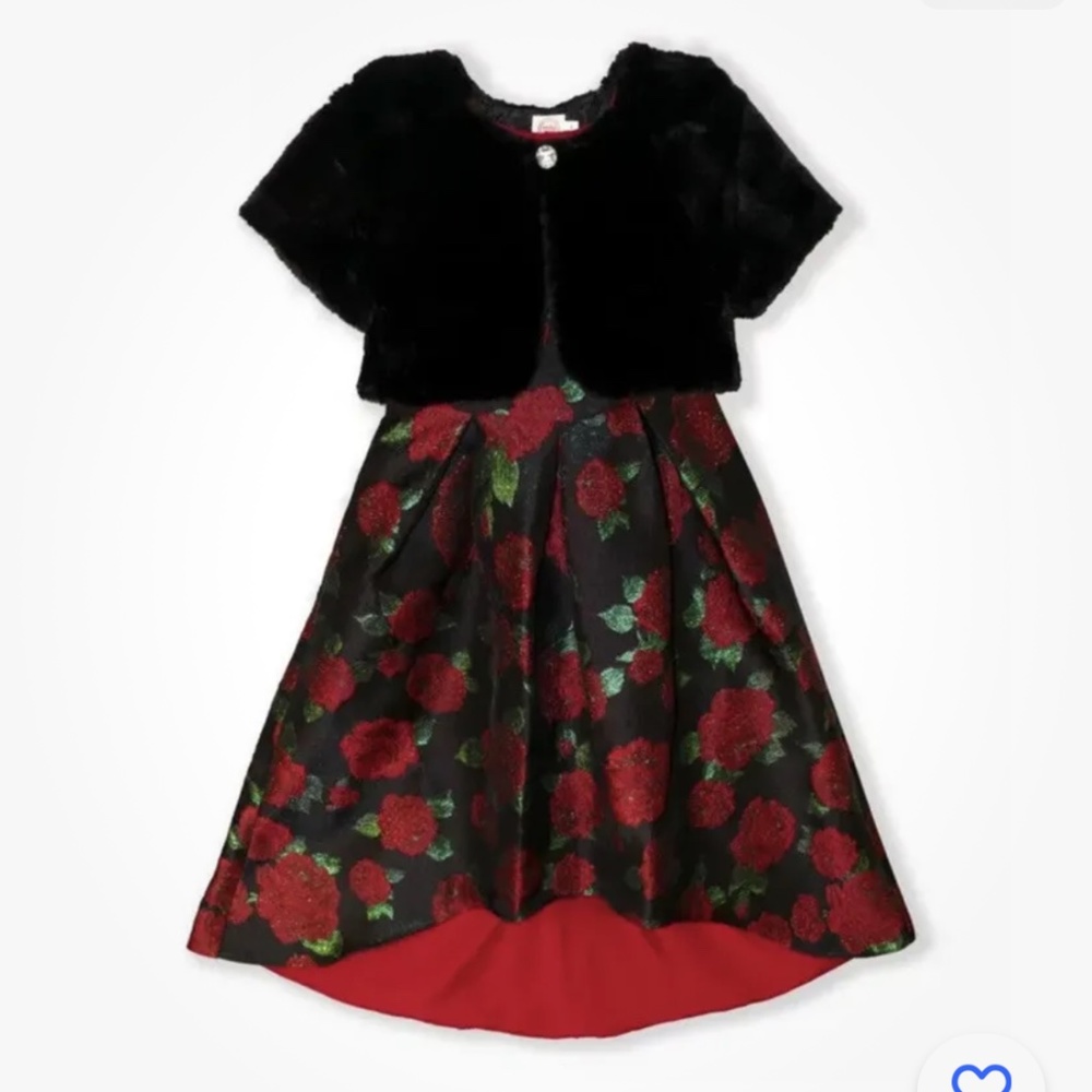 Wonder Nation Girls Sparkle Special Occasion Dress With Faux Fur Shrug Size 6